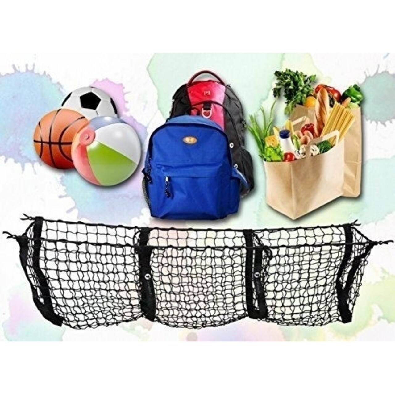 Zone Tech Black Mesh 3 Pocket Trunk Cargo Organizer Bin Storage Net Holder